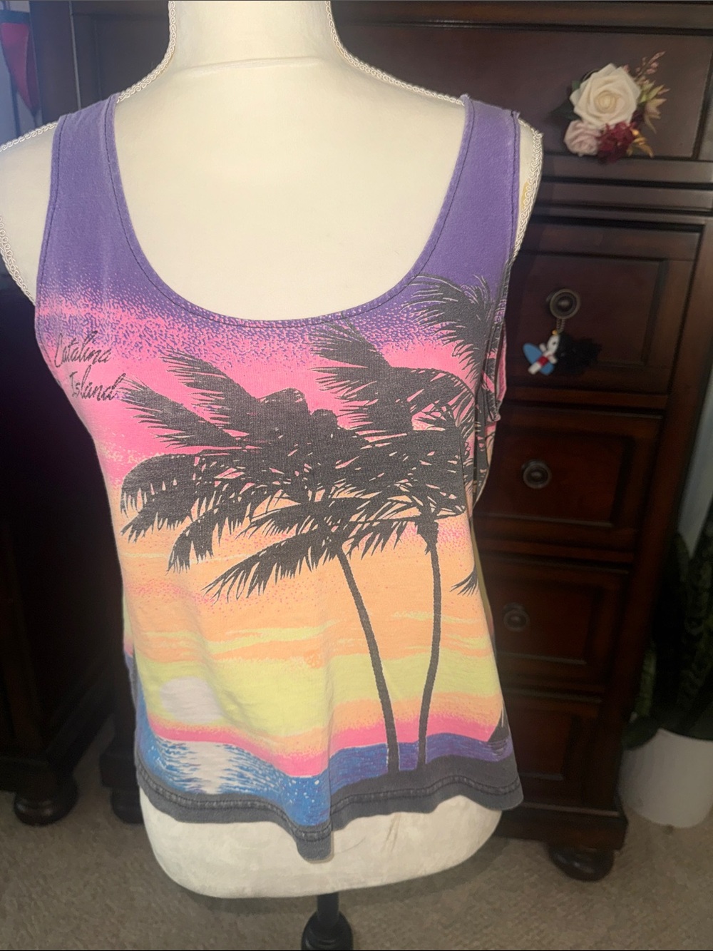Catalina Purple Sunset Palm-Print Tank Top